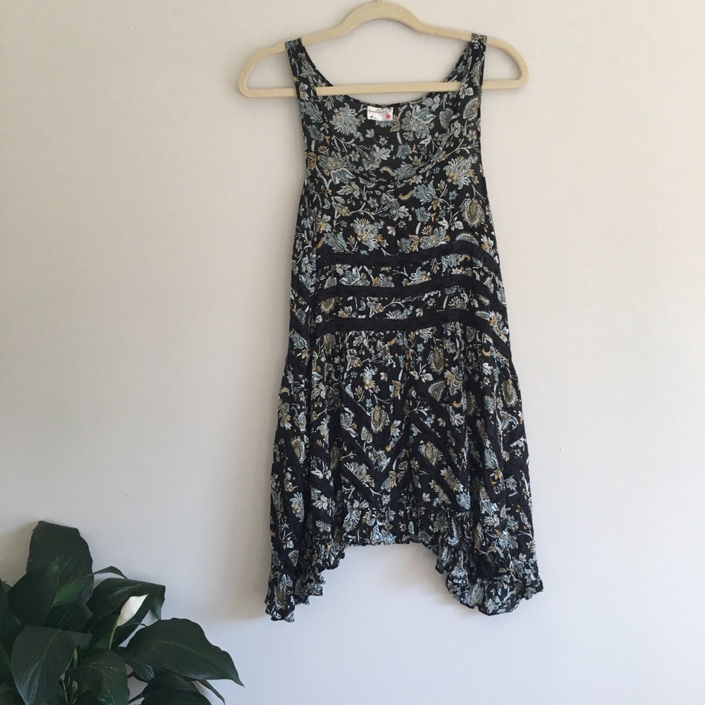 Free People black paisley trapeze slip dress